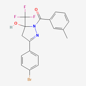 molecular formula C18H14BrF3N2O2 B5185281 3-(4-bromophenyl)-1-(3-methylbenzoyl)-5-(trifluoromethyl)-4,5-dihydro-1H-pyrazol-5-ol 