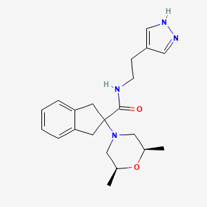 molecular formula C21H28N4O2 B5185290 2-[(2R*,6S*)-2,6-dimethyl-4-morpholinyl]-N-[2-(1H-pyrazol-4-yl)ethyl]-2-indanecarboxamide 
