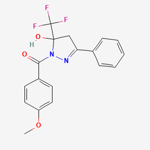 molecular formula C18H15F3N2O3 B5185539 1-(4-methoxybenzoyl)-3-phenyl-5-(trifluoromethyl)-4,5-dihydro-1H-pyrazol-5-ol 
