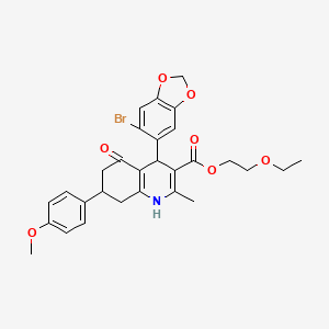 molecular formula C29H30BrNO7 B5185547 2-ethoxyethyl 4-(6-bromo-1,3-benzodioxol-5-yl)-7-(4-methoxyphenyl)-2-methyl-5-oxo-1,4,5,6,7,8-hexahydro-3-quinolinecarboxylate 