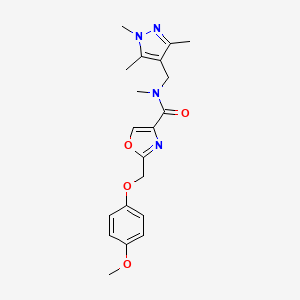 molecular formula C20H24N4O4 B5185666 2-[(4-methoxyphenoxy)methyl]-N-methyl-N-[(1,3,5-trimethyl-1H-pyrazol-4-yl)methyl]-1,3-oxazole-4-carboxamide 