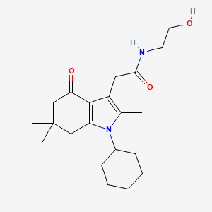 molecular formula C21H32N2O3 B5185680 2-(1-cyclohexyl-2,6,6-trimethyl-4-oxo-4,5,6,7-tetrahydro-1H-indol-3-yl)-N-(2-hydroxyethyl)acetamide 