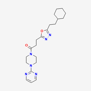 molecular formula C21H30N6O2 B5185694 2-(4-{3-[5-(2-cyclohexylethyl)-1,3,4-oxadiazol-2-yl]propanoyl}-1-piperazinyl)pyrimidine 