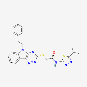 molecular formula C24H23N7OS2 B5185923 N-(5-isopropyl-1,3,4-thiadiazol-2-yl)-2-{[5-(2-phenylethyl)-5H-[1,2,4]triazino[5,6-b]indol-3-yl]thio}acetamide 