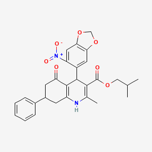 molecular formula C28H28N2O7 B5186043 isobutyl 2-methyl-4-(6-nitro-1,3-benzodioxol-5-yl)-5-oxo-7-phenyl-1,4,5,6,7,8-hexahydro-3-quinolinecarboxylate 