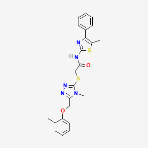 molecular formula C23H23N5O2S2 B5186069 2-({4-methyl-5-[(2-methylphenoxy)methyl]-4H-1,2,4-triazol-3-yl}thio)-N-(5-methyl-4-phenyl-1,3-thiazol-2-yl)acetamide 