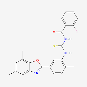 N-({[5-(5,7-dimethyl-1,3-benzoxazol-2-yl)-2-methylphenyl]amino}carbonothioyl)-2-fluorobenzamide