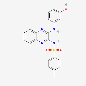 molecular formula C21H18N4O3S B5186175 N-{3-[(3-hydroxyphenyl)amino]-2-quinoxalinyl}-4-methylbenzenesulfonamide 