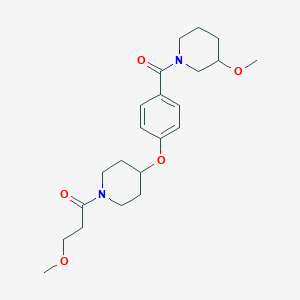 molecular formula C22H32N2O5 B5186237 3-methoxy-1-(4-{[1-(3-methoxypropanoyl)-4-piperidinyl]oxy}benzoyl)piperidine 