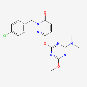 molecular formula C17H17ClN6O3 B5186289 2-(4-chlorobenzyl)-6-{[4-(dimethylamino)-6-methoxy-1,3,5-triazin-2-yl]oxy}-3(2H)-pyridazinone 
