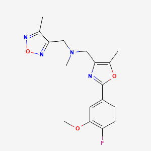 molecular formula C17H19FN4O3 B5186687 1-[2-(4-fluoro-3-methoxyphenyl)-5-methyl-1,3-oxazol-4-yl]-N-methyl-N-[(4-methyl-1,2,5-oxadiazol-3-yl)methyl]methanamine 