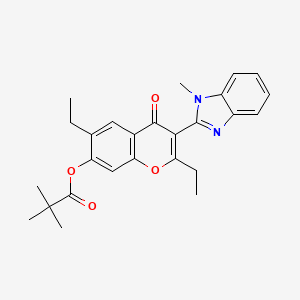 2,6-diethyl-3-(1-methyl-1H-benzimidazol-2-yl)-4-oxo-4H-chromen-7-yl pivalate
