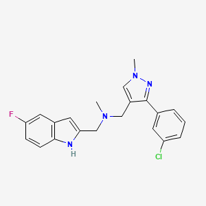 molecular formula C21H20ClFN4 B5187203 1-[3-(3-chlorophenyl)-1-methyl-1H-pyrazol-4-yl]-N-[(5-fluoro-1H-indol-2-yl)methyl]-N-methylmethanamine 