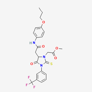 molecular formula C24H24F3N3O5S B5187304 methyl {4-oxo-5-{2-oxo-2-[(4-propoxyphenyl)amino]ethyl}-2-thioxo-3-[3-(trifluoromethyl)phenyl]-1-imidazolidinyl}acetate 