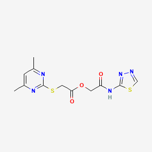 molecular formula C12H13N5O3S2 B5187310 2-oxo-2-(1,3,4-thiadiazol-2-ylamino)ethyl [(4,6-dimethyl-2-pyrimidinyl)thio]acetate 