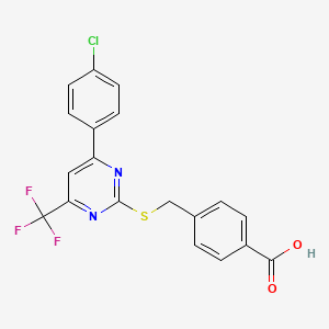 molecular formula C19H12ClF3N2O2S B5187596 4-({[4-(4-chlorophenyl)-6-(trifluoromethyl)-2-pyrimidinyl]thio}methyl)benzoic acid 