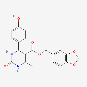 molecular formula C20H18N2O6 B5187621 1,3-benzodioxol-5-ylmethyl 4-(4-hydroxyphenyl)-6-methyl-2-oxo-1,2,3,4-tetrahydro-5-pyrimidinecarboxylate 