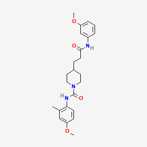 molecular formula C24H31N3O4 B5187754 N-(4-methoxy-2-methylphenyl)-4-{3-[(3-methoxyphenyl)amino]-3-oxopropyl}-1-piperidinecarboxamide 