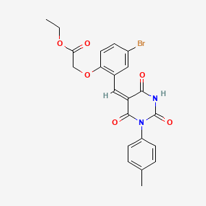 molecular formula C22H19BrN2O6 B5187795 ethyl (4-bromo-2-{[1-(4-methylphenyl)-2,4,6-trioxotetrahydro-5(2H)-pyrimidinylidene]methyl}phenoxy)acetate 
