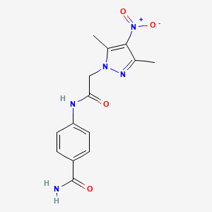 molecular formula C14H15N5O4 B5187895 4-{[(3,5-dimethyl-4-nitro-1H-pyrazol-1-yl)acetyl]amino}benzamide 