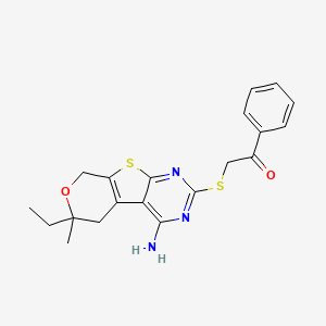 molecular formula C20H21N3O2S2 B5188055 2-[(4-amino-6-ethyl-6-methyl-5,8-dihydro-6H-pyrano[4',3':4,5]thieno[2,3-d]pyrimidin-2-yl)thio]-1-phenylethanone 