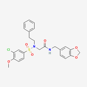 molecular formula C25H25ClN2O6S B5188156 N~1~-(1,3-benzodioxol-5-ylmethyl)-N~2~-[(3-chloro-4-methoxyphenyl)sulfonyl]-N~2~-(2-phenylethyl)glycinamide 