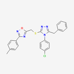 molecular formula C25H20ClN5OS B5188217 5-({[5-benzyl-4-(4-chlorophenyl)-4H-1,2,4-triazol-3-yl]thio}methyl)-3-(4-methylphenyl)-1,2,4-oxadiazole 