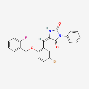 molecular formula C23H16BrFN2O3 B5188276 5-{5-bromo-2-[(2-fluorobenzyl)oxy]benzylidene}-3-phenyl-2,4-imidazolidinedione 