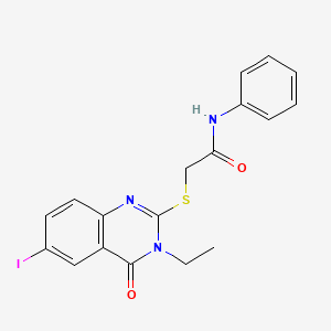 molecular formula C18H16IN3O2S B5188381 2-[(3-ethyl-6-iodo-4-oxo-3,4-dihydro-2-quinazolinyl)thio]-N-phenylacetamide 