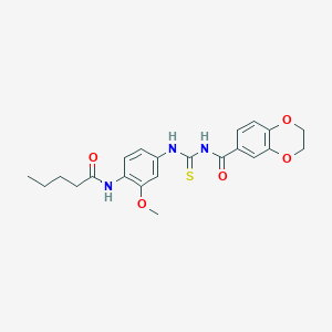molecular formula C22H25N3O5S B5188625 N-({[3-methoxy-4-(pentanoylamino)phenyl]amino}carbonothioyl)-2,3-dihydro-1,4-benzodioxine-6-carboxamide 