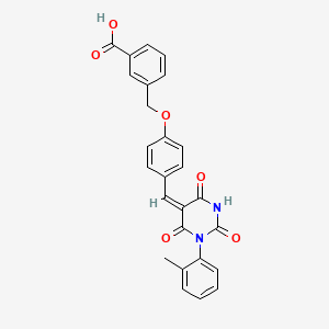 molecular formula C26H20N2O6 B5188659 3-[(4-{[1-(2-methylphenyl)-2,4,6-trioxotetrahydro-5(2H)-pyrimidinylidene]methyl}phenoxy)methyl]benzoic acid 