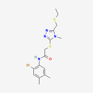 molecular formula C16H21BrN4OS2 B5188708 N-(2-bromo-4,5-dimethylphenyl)-2-({5-[(ethylthio)methyl]-4-methyl-4H-1,2,4-triazol-3-yl}thio)acetamide 