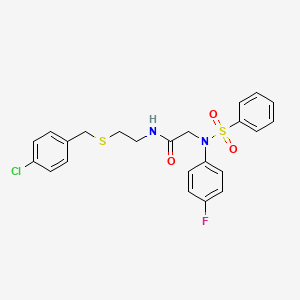 molecular formula C23H22ClFN2O3S2 B5188875 N~1~-{2-[(4-chlorobenzyl)thio]ethyl}-N~2~-(4-fluorophenyl)-N~2~-(phenylsulfonyl)glycinamide 