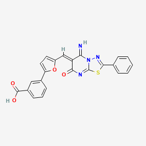 3-{5-[(Z)-(5-imino-7-oxo-2-phenyl-5H-[1,3,4]thiadiazolo[3,2-a]pyrimidin-6(7H)-ylidene)methyl]furan-2-yl}benzoic acid