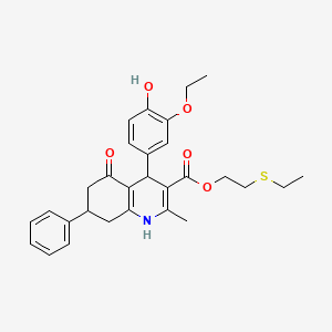 2-(Ethylsulfanyl)ethyl 4-(3-ethoxy-4-hydroxyphenyl)-2-methyl-5-oxo-7-phenyl-1,4,5,6,7,8-hexahydroquinoline-3-carboxylate