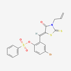 molecular formula C19H14BrNO4S3 B5192680 2-[(3-allyl-4-oxo-2-thioxo-1,3-thiazolidin-5-ylidene)methyl]-4-bromophenyl benzenesulfonate 