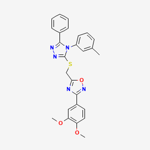 3-(3,4-Dimethoxyphenyl)-5-[[4-(3-methylphenyl)-5-phenyl-1,2,4-triazol-3-yl]sulfanylmethyl]-1,2,4-oxadiazole