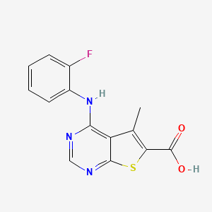 molecular formula C14H10FN3O2S B5193404 4-[(2-fluorophenyl)amino]-5-methylthieno[2,3-d]pyrimidine-6-carboxylic acid 