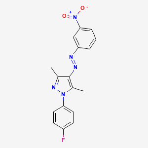 molecular formula C17H14FN5O2 B5193435 1-(4-fluorophenyl)-3,5-dimethyl-4-[(3-nitrophenyl)diazenyl]-1H-pyrazole 