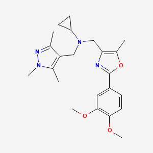molecular formula C23H30N4O3 B5193639 N-{[2-(3,4-dimethoxyphenyl)-5-methyl-1,3-oxazol-4-yl]methyl}-N-[(1,3,5-trimethyl-1H-pyrazol-4-yl)methyl]cyclopropanamine 