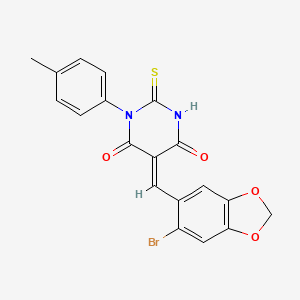 5-[(6-bromo-1,3-benzodioxol-5-yl)methylene]-1-(4-methylphenyl)-2-thioxodihydro-4,6(1H,5H)-pyrimidinedione