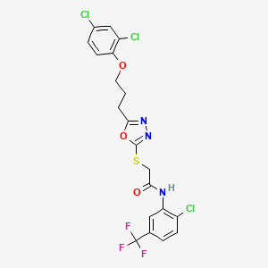 molecular formula C20H15Cl3F3N3O3S B5194308 N-[2-chloro-5-(trifluoromethyl)phenyl]-2-({5-[3-(2,4-dichlorophenoxy)propyl]-1,3,4-oxadiazol-2-yl}thio)acetamide 