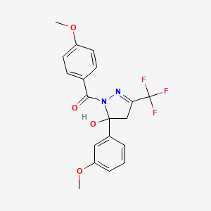 molecular formula C19H17F3N2O4 B5194409 1-(4-methoxybenzoyl)-5-(3-methoxyphenyl)-3-(trifluoromethyl)-4,5-dihydro-1H-pyrazol-5-ol 