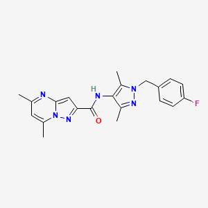 molecular formula C21H21FN6O B5194608 N-[1-(4-fluorobenzyl)-3,5-dimethyl-1H-pyrazol-4-yl]-5,7-dimethylpyrazolo[1,5-a]pyrimidine-2-carboxamide 