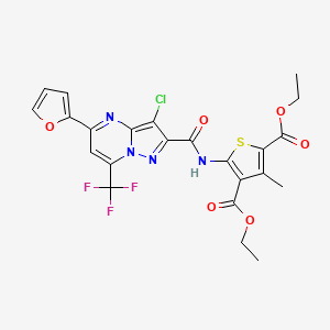 molecular formula C23H18ClF3N4O6S B5194641 diethyl 5-({[3-chloro-5-(2-furyl)-7-(trifluoromethyl)pyrazolo[1,5-a]pyrimidin-2-yl]carbonyl}amino)-3-methyl-2,4-thiophenedicarboxylate 