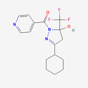 molecular formula C16H18F3N3O2 B5194817 3-cyclohexyl-1-isonicotinoyl-5-(trifluoromethyl)-4,5-dihydro-1H-pyrazol-5-ol 