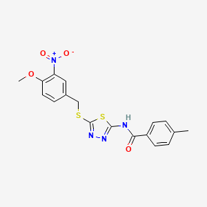 molecular formula C18H16N4O4S2 B5194830 N-{5-[(4-methoxy-3-nitrobenzyl)thio]-1,3,4-thiadiazol-2-yl}-4-methylbenzamide 