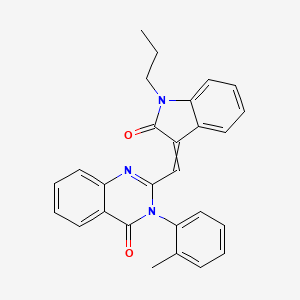 molecular formula C27H23N3O2 B5194900 3-(2-methylphenyl)-2-[(2-oxo-1-propyl-1,2-dihydro-3H-indol-3-ylidene)methyl]-4(3H)-quinazolinone 