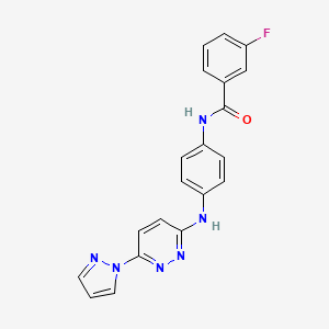 molecular formula C20H15FN6O B5195005 3-fluoro-N-(4-{[6-(1H-pyrazol-1-yl)-3-pyridazinyl]amino}phenyl)benzamide 