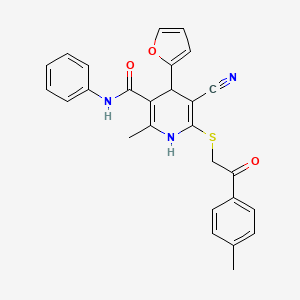 molecular formula C27H23N3O3S B5195325 5-cyano-4-(2-furyl)-2-methyl-6-{[2-(4-methylphenyl)-2-oxoethyl]thio}-N-phenyl-1,4-dihydro-3-pyridinecarboxamide 